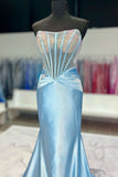 Beaded Corset light Blue Satin Mermaid Formal HZ0307