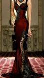 Baroque Mermaid Lace Burgundy Applique Long Prom HZ0307
