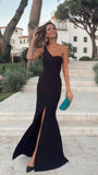 Black One Shoulder Mermaid Long Prom Dress With Side HZ0307