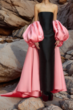 Black Sheath Party Dress, Pink Bubble Sleeves Formal Gown, HZ0307