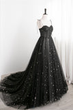 Black Corset Satrs Tulle A-line Long Formal HZ0307