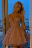 Blush Pink Tulle Homecoming Dresses Spaghetti Straps A-line Graduation Dress Short Prom HZ0307