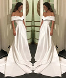 Off The Shoulder White Satin Custom Made Cheap Wedding HZ0307