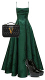 Emerald Green Floral Print A-line Long Prom Dresses Evening Party HZ0307
