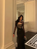 Gorgeous Mermaid Black Lace Date Night Dress Long Prom Dresses Birthday Outfits, HZ0307