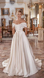 Ivory A-Line Satin Wedding Dresses High Quality Appliques Bridal HZ0307