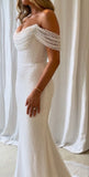 Luxury Pearl Beaded Mermaid Wedding Gown White Off The Shoulder Bridal HZ0307
