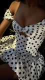 Off The Shoulder White Black Dots Mini Party Dress, Bodycon Homecoming HZ0307