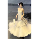 Sexy Mermaid Spaghetti Straps Ivory Long Prom Dresses Night Dress Birthday, HZ0307