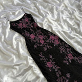 Spaghetti Straps Floral Black Prom Dresses Sequined Evening Party HZ0307