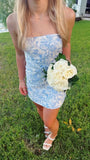 Strapless Bodycon Floral Dress, Girl Short Homecoming Dress, Birthday Dress, HZ0307