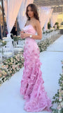 Strapless Pink Floral Mermaid Party Evening Dress, Formal Celebrity HZ0307
