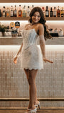 Strapless White Lace Wedding Dresses Short Lace Dress Wedding Reception Dress, HZ0307