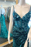 Straps Turquoise Mirror Glass Sequin Mermamid Formal HZ0307