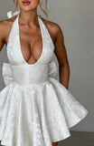 White Floral A-line Homecoming Dresses Halter V-neck Wedding Reception Dress, HZ0307
