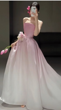 White Pink Strapless Party Dresses, Long Prom Dress With Sweep Train, HZ0307