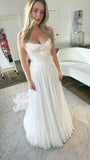 White Pleated Chiffon Long Wedding HZ0307