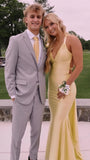 Yellow V-Neck Mermaid Prom Dresses Long Evening Party Dress With Cross HZ0307