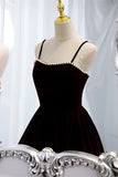 Burgundy Velvet A-line Midi Dress with Spaghetti HZ0307