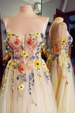 Straps Champagne Corset Floral Long Formal HZ0307