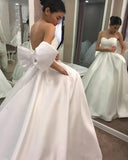 LTP0810,Noble White Simple Designed Satin Wedding Dresses Big Bow Sash A Line Backless Sweetheart Western Bridal HZ0307